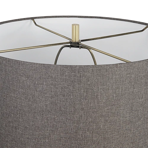 Luxe Tapered White Marble Pyramid Table Lamp 29 in Faceted Gray Veined Brass - Picture 9 of 10