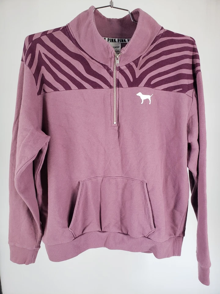 ROSA Victoria Secrets 1/2 Cremallera Cebra Manga Larga Cordón Vellón Sudadera con Capucha L Grande Foto 2 de 4