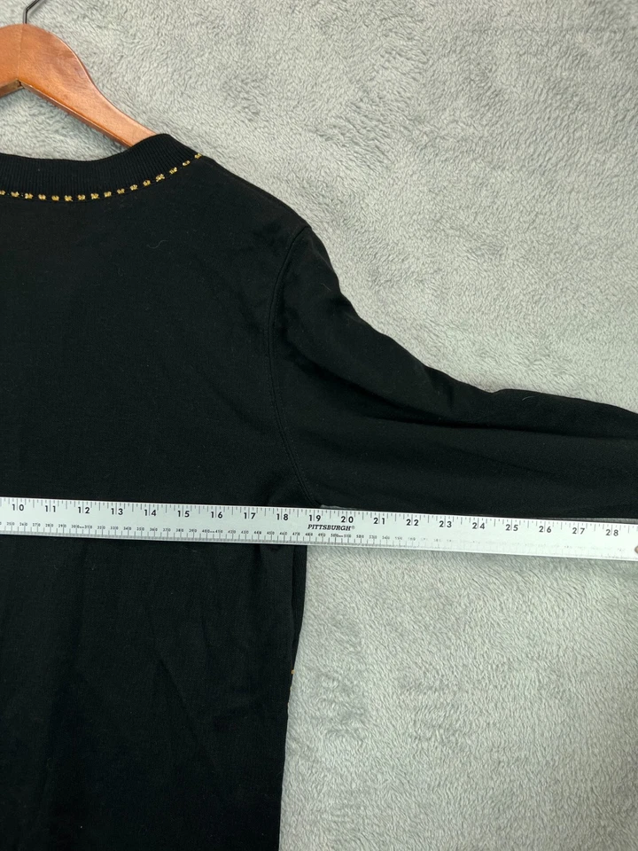 Blusa cardigã suéter Cathy Daniels feminina pequena preta dourada acabamento manga longa - Imagem 2 de 4