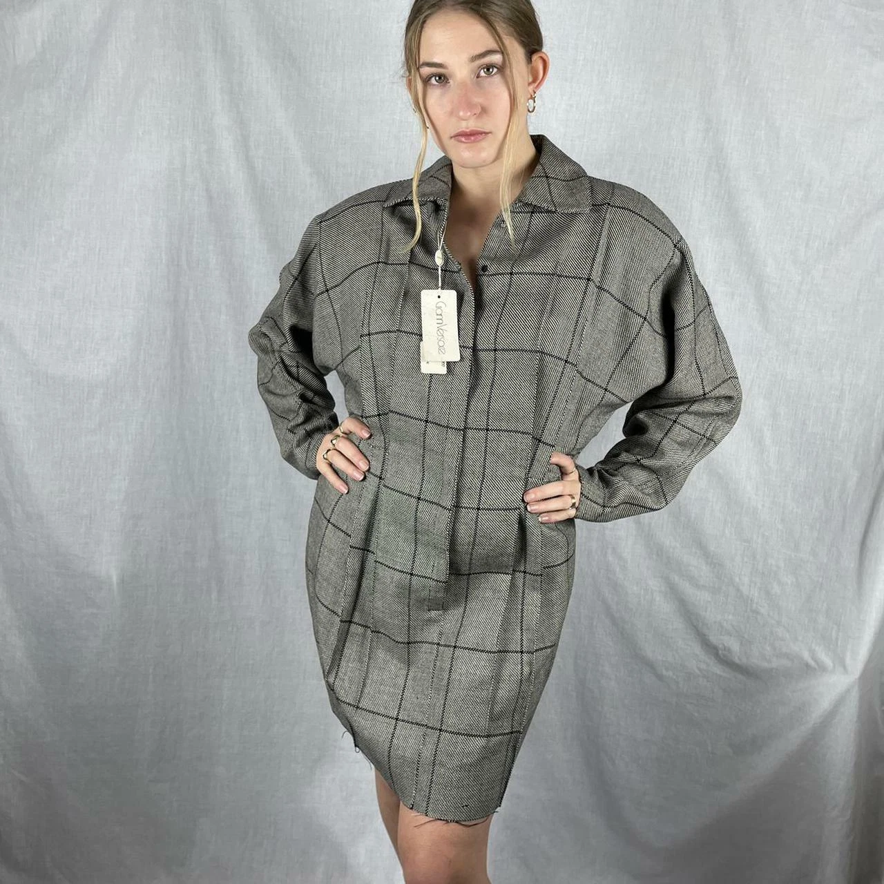 Gianni Versace mini abito grigio a quadri vestibilità uk 8 10 etichette vintage raro anni 80