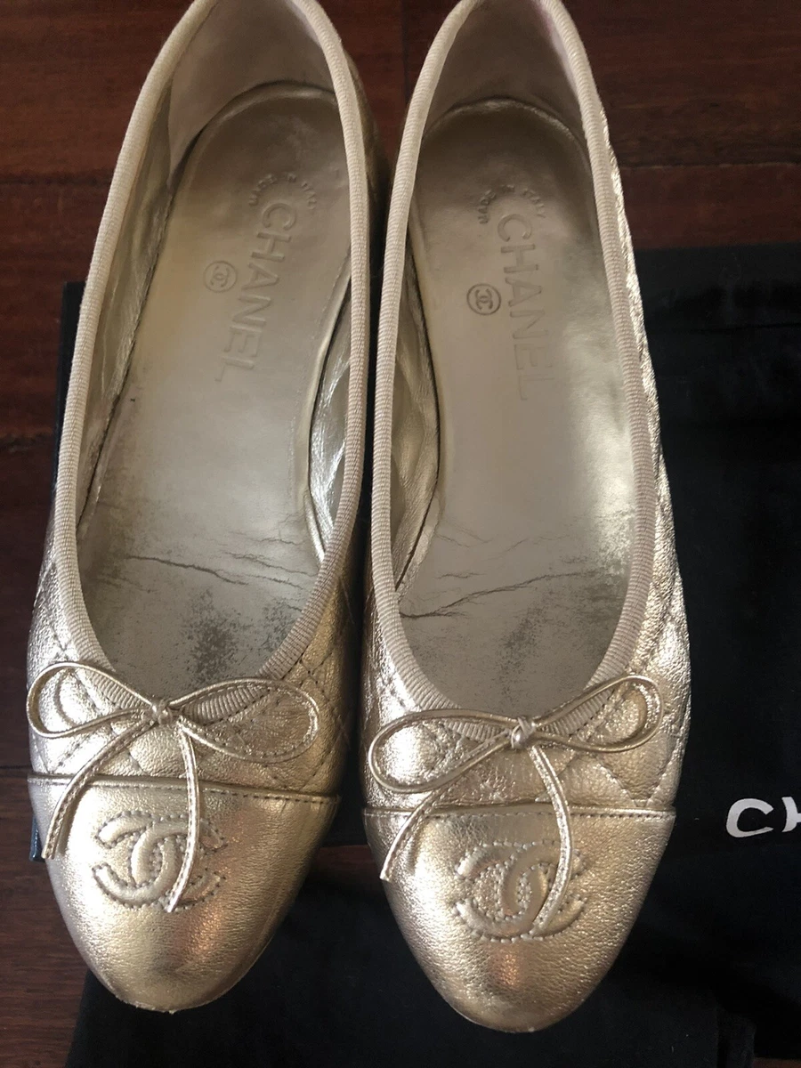 Chanel Sparkly Leather Ballerina flats Size 37.5