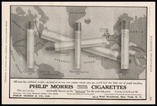 1912 Philip Morris London Cigarettes Greenland USA Russia Map Vintage Print Ad