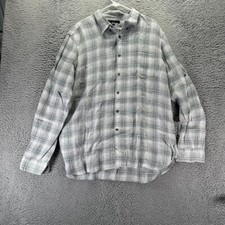 John Varvatos Button Shirt Mens XL Gray Plaid Linen Roll Tab Sleeve Summner