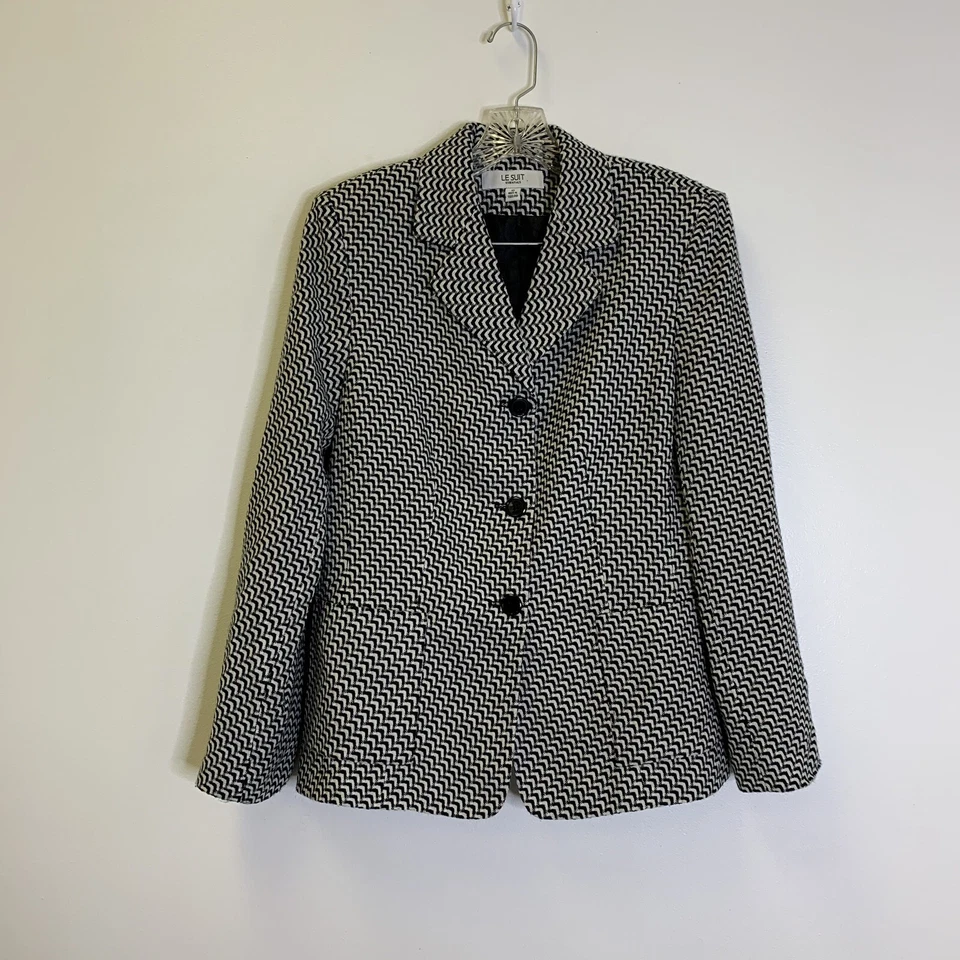 LE SUIT 女式 2 件黑色白色内衬裙套装扇贝设计 10 码 #sh4 — 第 2/4 张图片