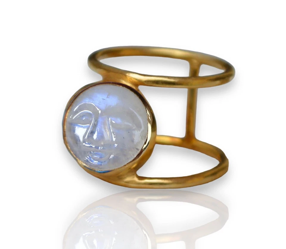 Natural Moon face rainbow Moonstone Ring Gemstone  925 Sterling Silver Ring Gift - Image 2 of 4