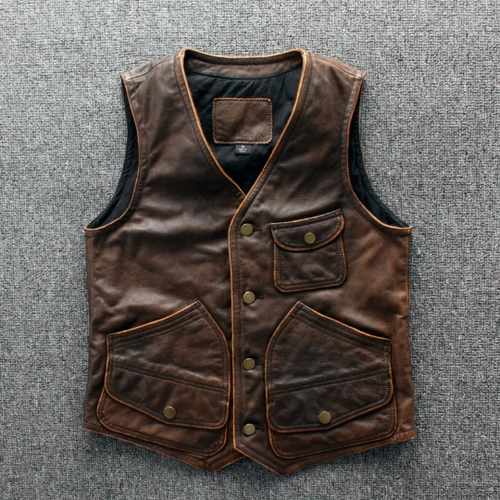 Mens Real Leather motorcycle Vest Dark Brown Leather Biker Vest eBay