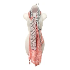 Unbranded Soft Rectangle Scarf One Size Gray Pink White Paisley Print 72X 34
