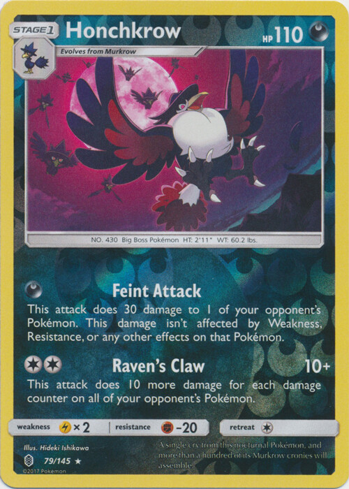 x1 Honchkrow - 79/145 - Rare - Reverse Holo Pokemon SM2 Guardians Rising M/NM