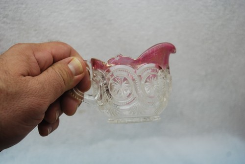GREAT VICTORIAN US GLASS STAR IN BULL'S EYE RUBY STAINED EAPG CREAMER 1905 - Picture 2 of 5