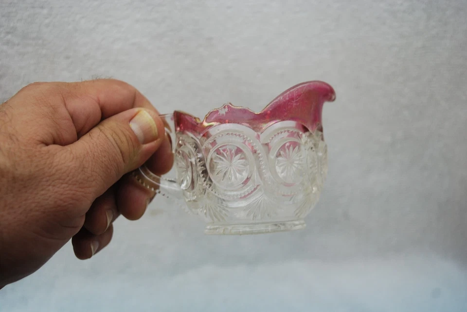 GREAT VICTORIAN US GLASS STAR IN BULL'S EYE RUBY STAINED EAPG CREAMER 1905 - Image 2 of 4