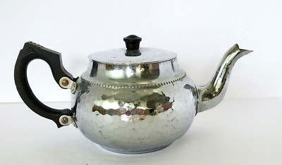 Vintage Sona Chrome Hammered Aluminum Teapot