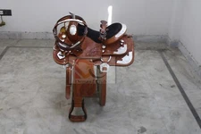 Western Leather Show Saddle With Silver Corner 10 to 20 Inch Seat
