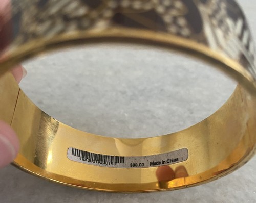 Beautiful Henri Bendel Brown White Gold Chunky Hinged Bangle Bracelet - Picture 4 of 7