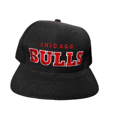 VTG 90s Starter Chicago Bulls 1st Gen White Tag Black Dome Wool SnapBack Hat Cap