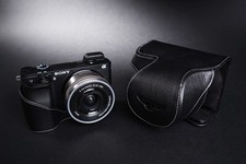 Genuine Real Leather Full Camera Case Bag Cover for Sony A6300 16-50mm Lens B
