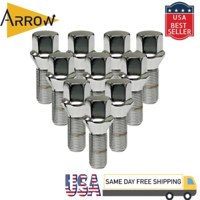 20x Chrome M14x1.5 Cone Seat Lug Bolt 28mmShank/17mmHex Fits BMW & Exotic Car