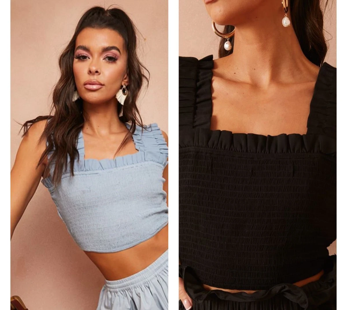 Women s Ruched Sheering Top New Ladies Shirred Sleeveless Gathered Crop Top 6 28