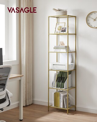 Glasregal mit 6 Ablagen schmales Badregal Standregal goldfarben Badregal