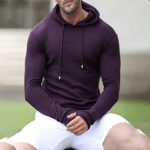 Mens Slim Fit Workout Pullover Men Long Sleeve Athletic Stretch Sweatshirt Plain - Picture 10 of 24