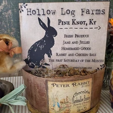 BEST PRIMITIVE EASTER BUNNY RABBIT VINTAGE STYLE ARTIST CANVAS HANDCRAFTED SIGN