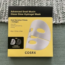Box Of 2 Cosrx Advanced Snail Mucin Glass Glow Hydrogel Mask 34 g/ 1.19oz. x 2ea