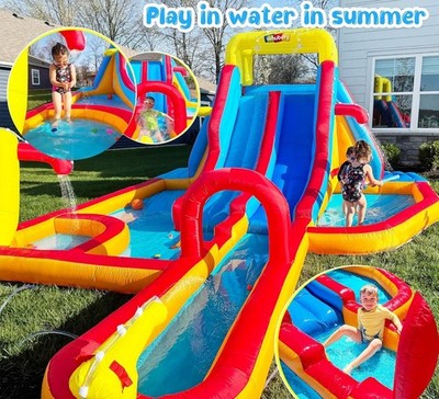 Inflatable Dual-Lane Water Slide Obstacle Course for Kids Backyard Large Bouncer