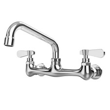 Kitchen Sink Faucet Wall Mount 8" Commercial Dual Handle Swivel Spout Chrome