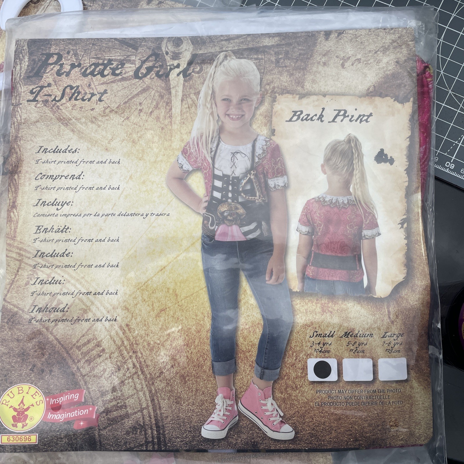 Rubíes Oficial Estampado Niña Pirata Camiseta Vestido Elegante Disfraz Edad 3-4