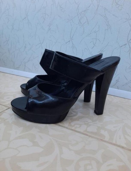 Women Heels Black Leather 36 #4EOP