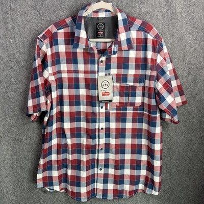 NWT Wrangler ATG All Terrain Gear Mens XL Plaid Utility Button Down Shirt Red