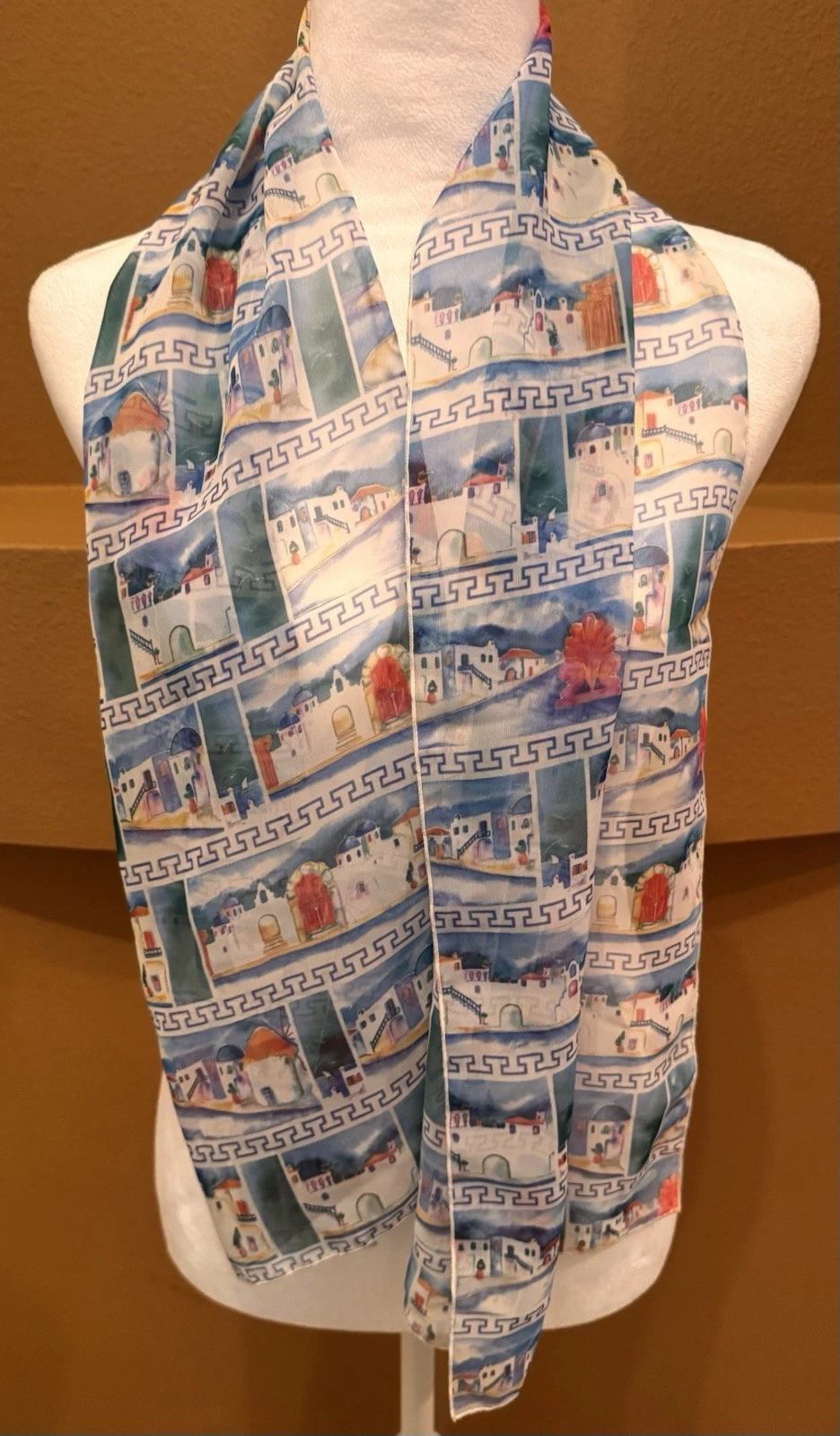 Ifasma Chiffon Scarf Made In Greece with Design of Santorini Rectangle 52”x12”