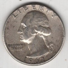 1962 P QUARTER 90% SILVER 25 CENTS PHILADELPHIA UNITED STATES OF AMERICA USA 25¢