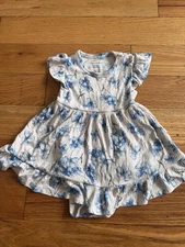 Posh Peanut Ruffled Twirl  Bodysuit Dress Blue Bonnet 6-12 Months.