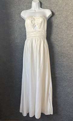Billy J  Long Maxi Strapless Chiffon Lined Sheer Dress Size 8 Cream White