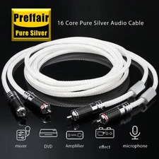 1Pair Digital Analog Pure Silver Audio Cable Rhodium Plated RCA for Clear Sound 