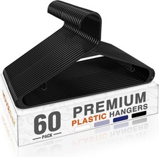 HOUSE DAY Black Plastic Hangers 60 Pack, Clothes Hangers with Non Slip Hooks, Du