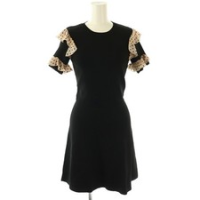 RED VALENTINO Dot Frill Short Sleeve Knit Dress Knee Length XS Black Beige QR3KD