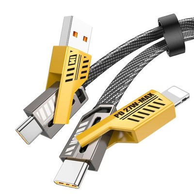 4Ft 65W 4 in 1 Multi Charging Cable Flat Braided USB C Charge Cord Data Transfer