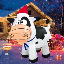 4.5 FT Christmas Inflatables Cow Wearing Hat Decorations LED Lighted Xmas Chr...
