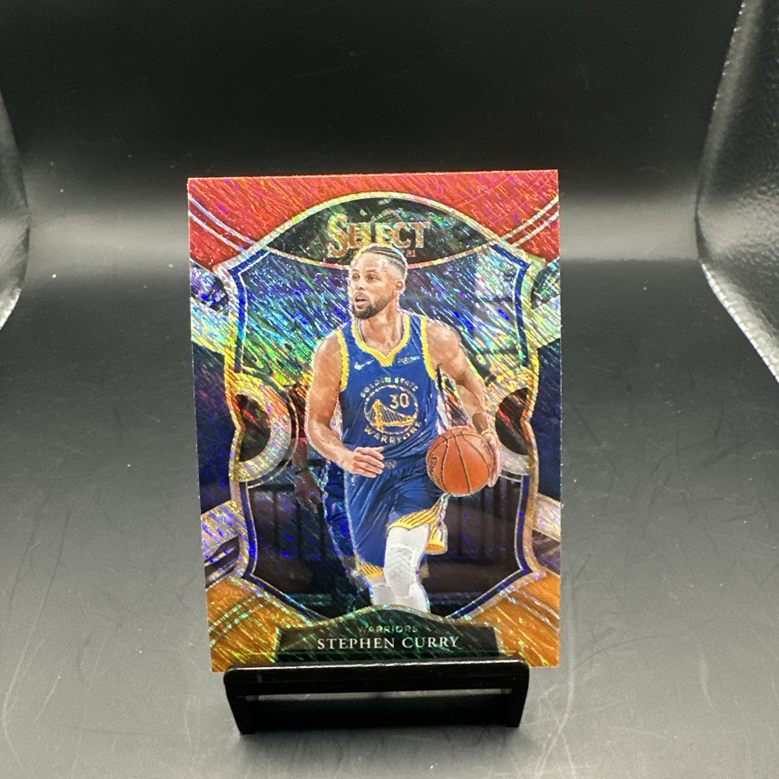 2020-21 Panini Select #57 Stephen Curry Concourse Red White Orange Shimmer Prizm