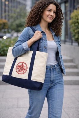 Trader Joe s Canvas Tote Shopping Bag - LARGE CLASSIC NAVY BLUE- FREE SHIPPING