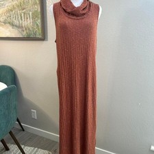Free People Beach Rust Ribbed Sleeveless Cowl Neck Midi Dress - Size M