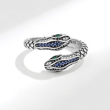 925 Sterling Silver Snake Rings for Women, Green Eye Cz, Trendy Open Ring