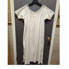 Antique Edwardian Nightgown White Cotton Dressing Gown Crocheted Bodice Large