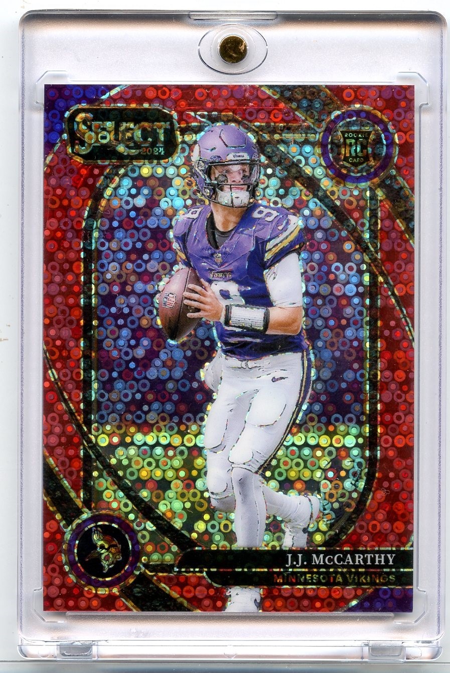 J.J. McCarthy 2024 Panini Select Red Disco Prism #246 SN,RC,/49