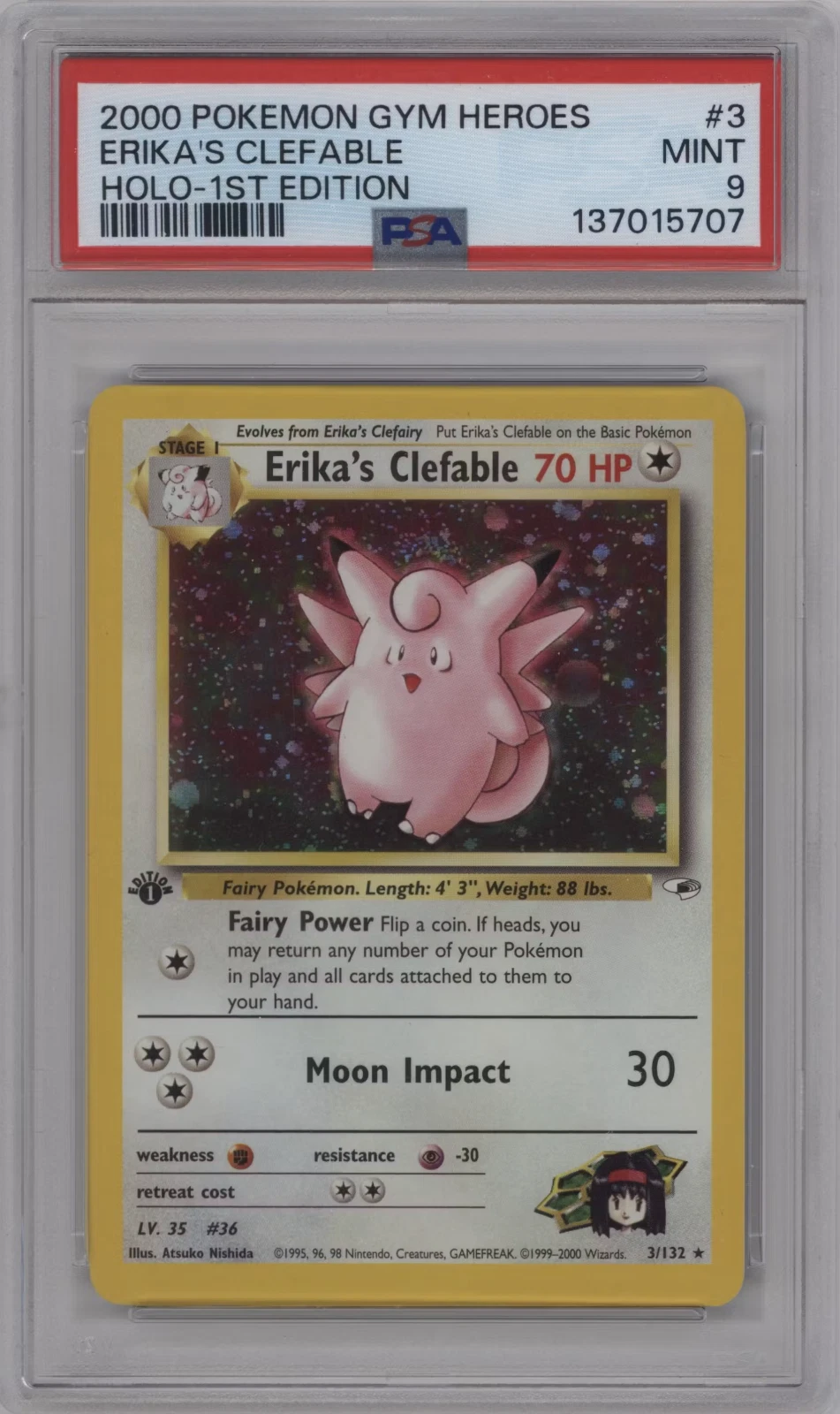Pokemon Erika's Clefable Gym Heroes 1st Edition Holo Rare #3 PSA 9 Mint