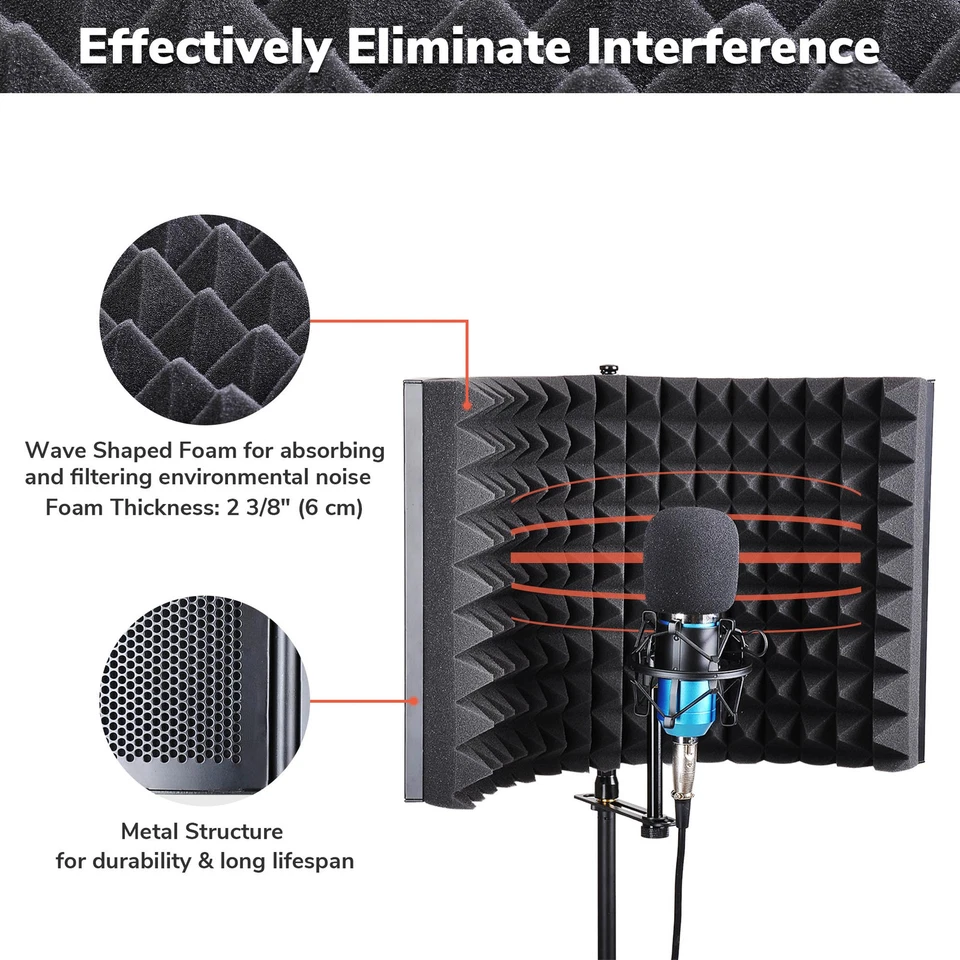 Folding Studio Microphone Isolation Shield Recording Sound Absorber Foam Panel - Image 2 of 4