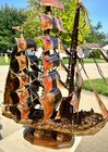 VINTAGE MCM C JERE STYLE MODERNIST TALL SHIP  21" METAL SAILING BOAT SCULPTURE — photo 6