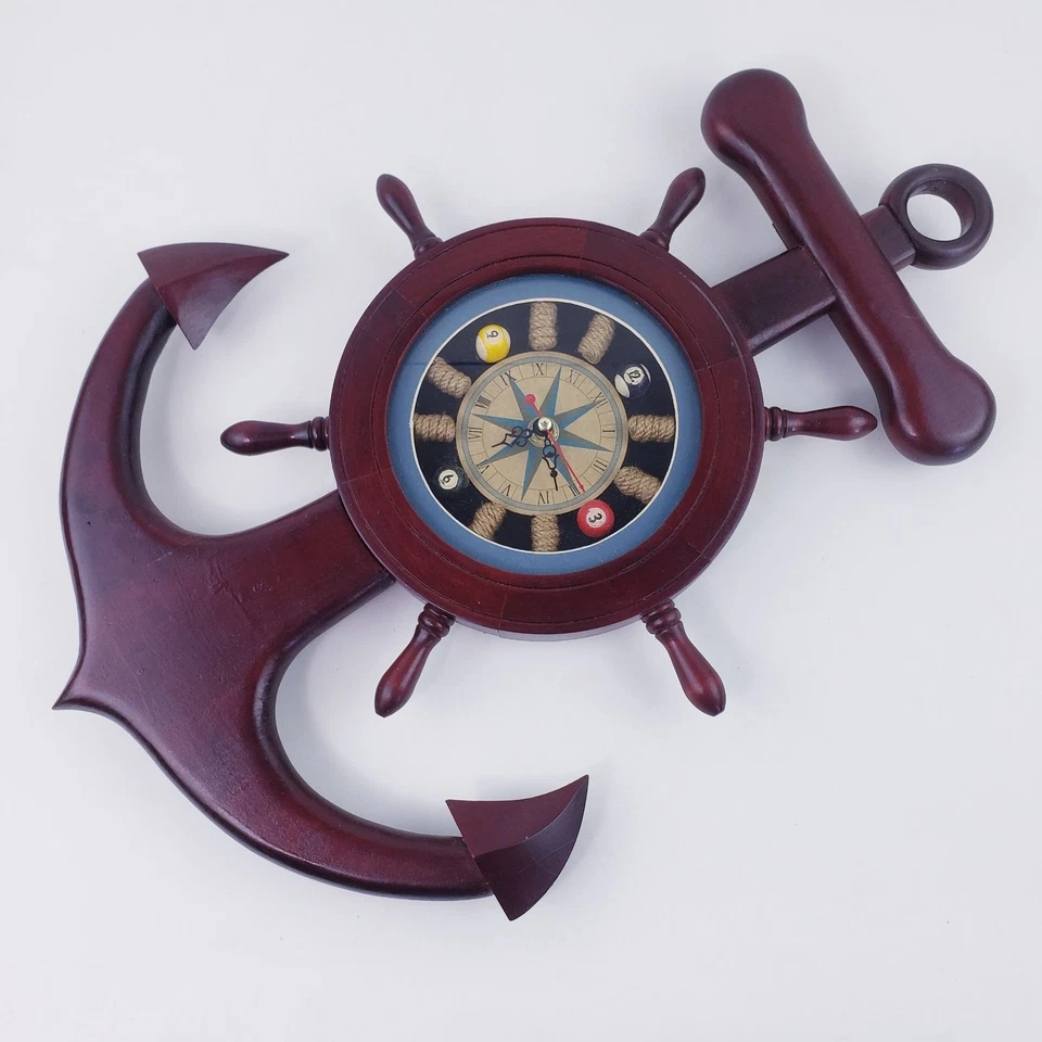 Reloj de Pared Náutico Marítimo Rueda de Barco Ancla Nudo de Marinero Bolas de Piscina Foto 3 de 4