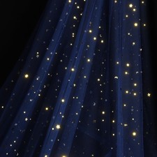 SHAYUAN 54" x 8 Yards Glitter Tulle Fabric Rolls Golden Stars and Moon Tulle